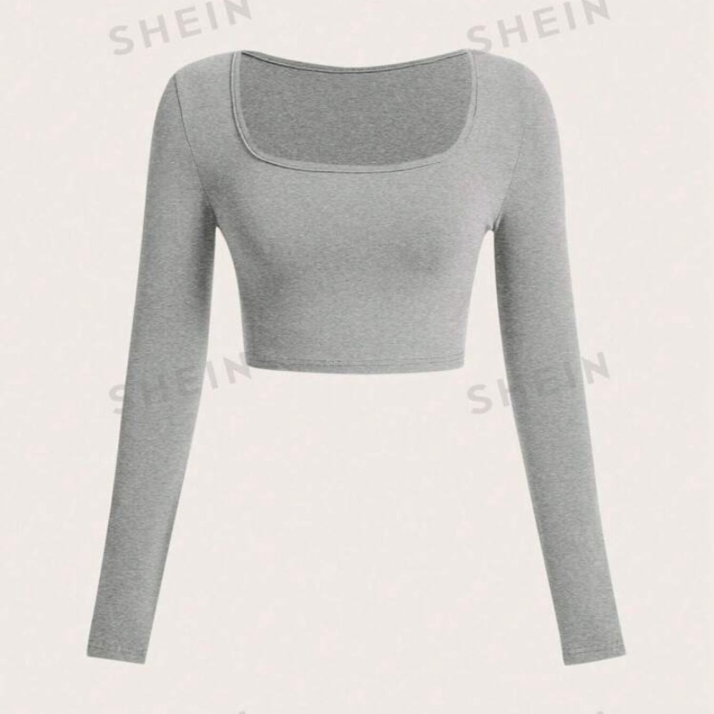 NWOT Shein Grey Long Sleeve Crop Square Neck